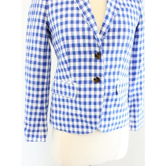 J Crew Factory Blue White Gingham Plaid Linen Blend Schoolboy Blazer Jacket 0P - Picture 5 of 7